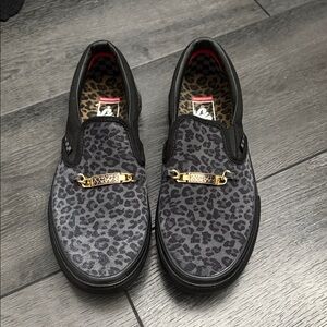 Vans Black and Gray Leopard Slip-On